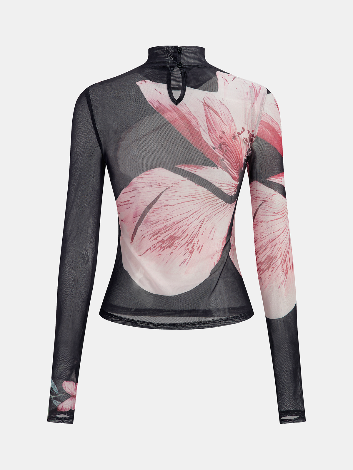 Haut floral transparent en maille à col montant