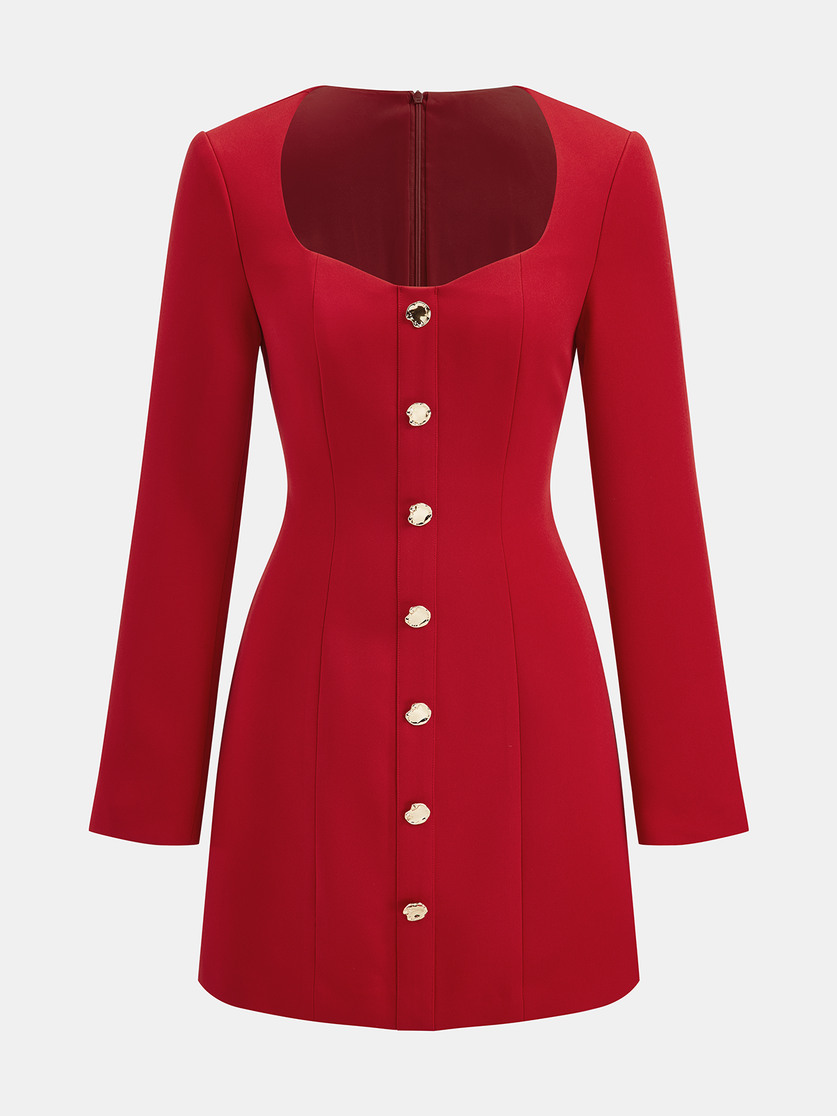 Kurzes Kleid mit eckigem Ausschnitt und Knopfleiste vorne