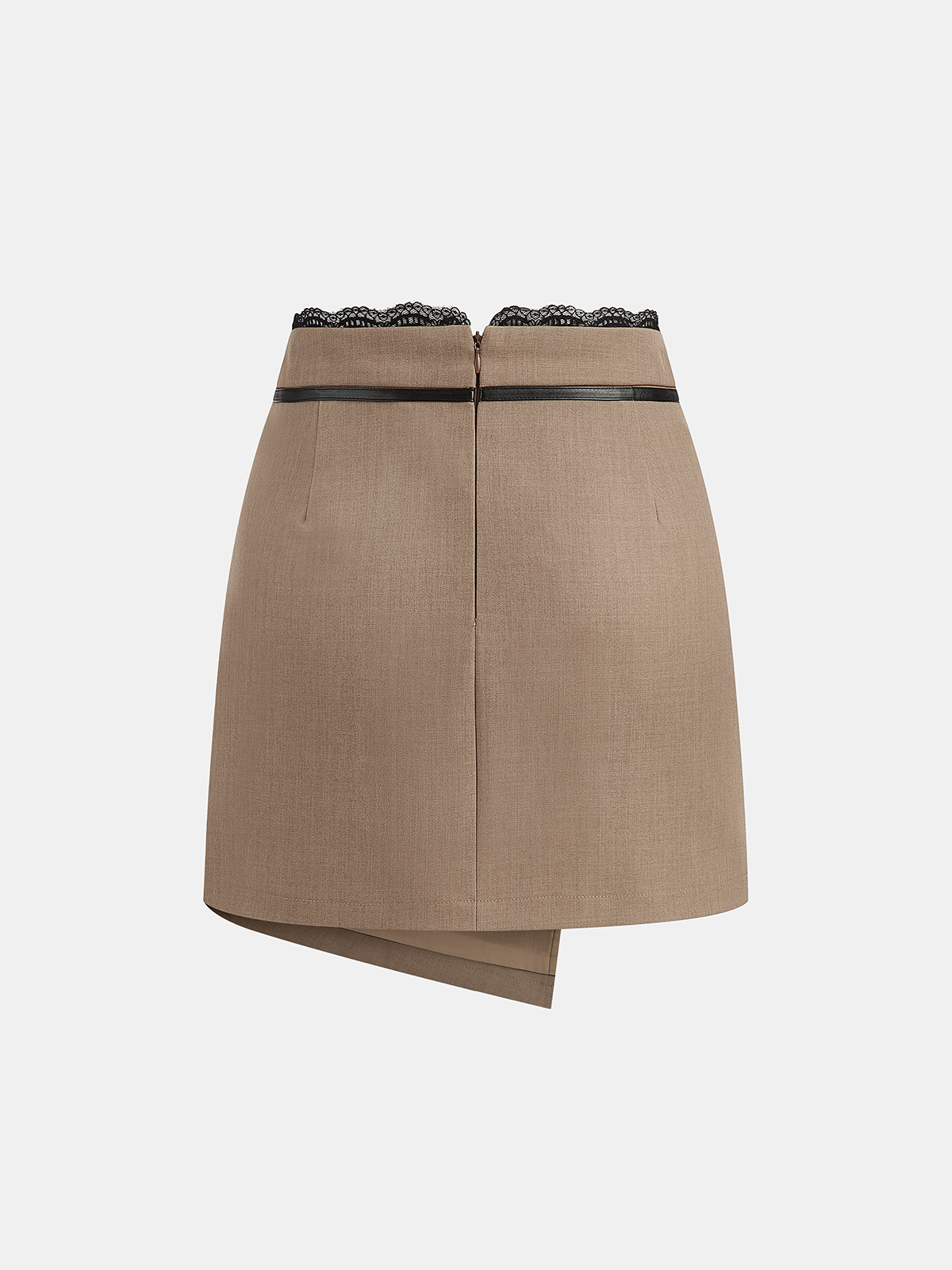 Lace Trim Faux Leather Buckle Mini Skirt