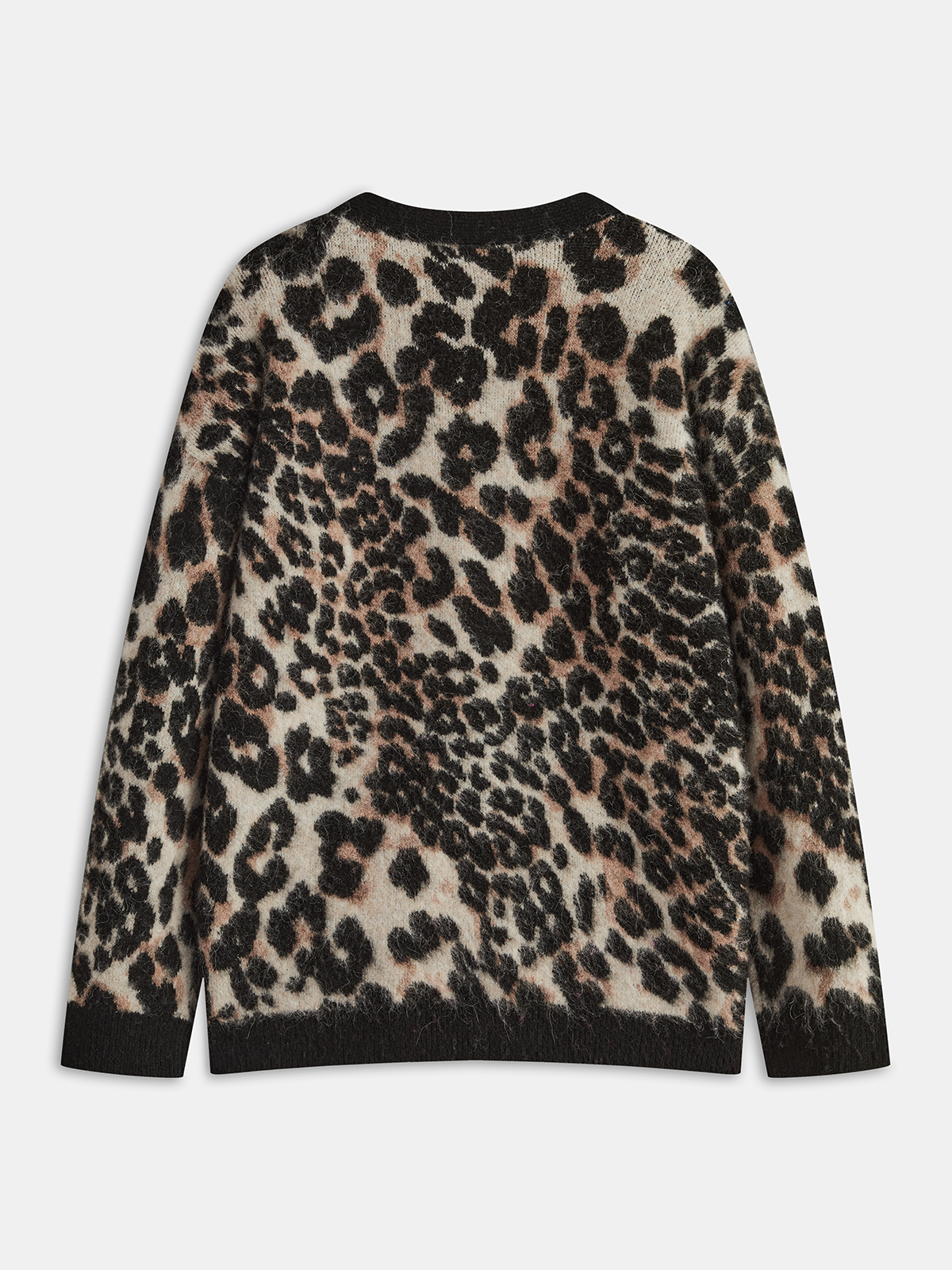 Wool Blend Leopard Print Metal Button Cardigan