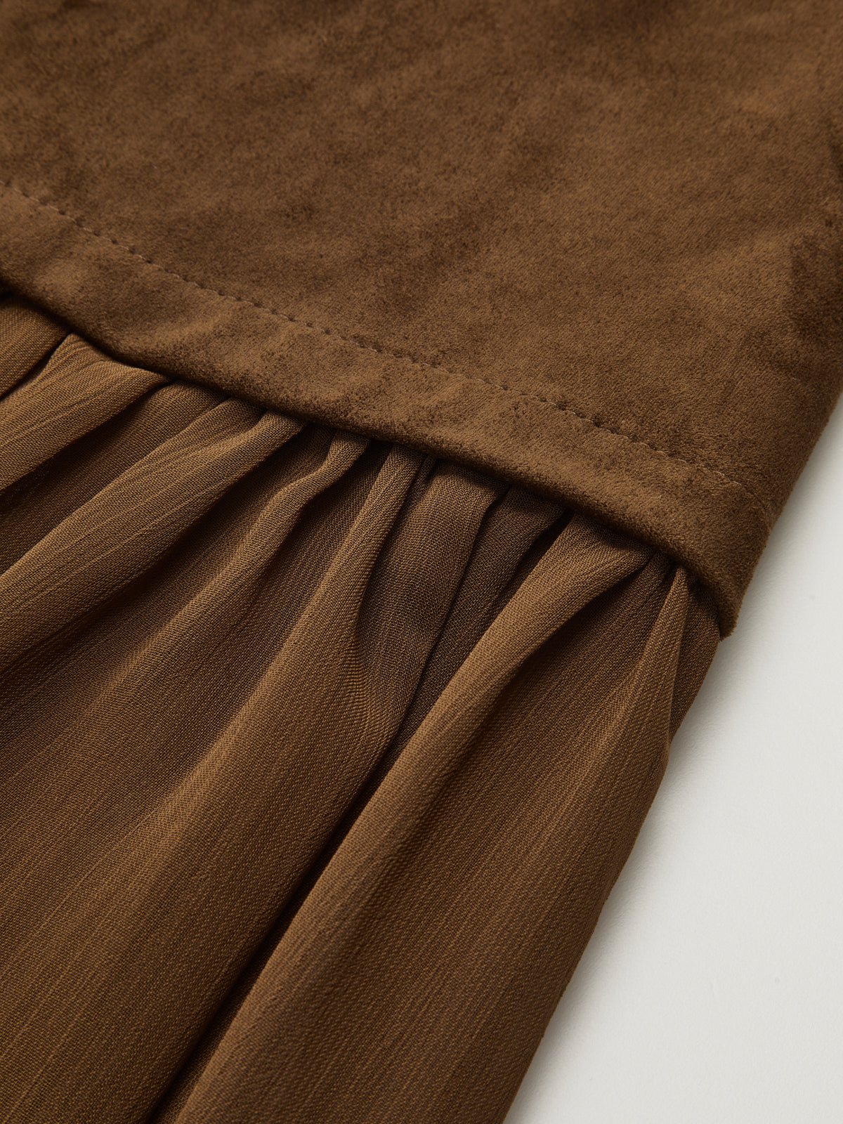 Semi-Sheer Mesh Panel Suede Effect Maxi Skirt