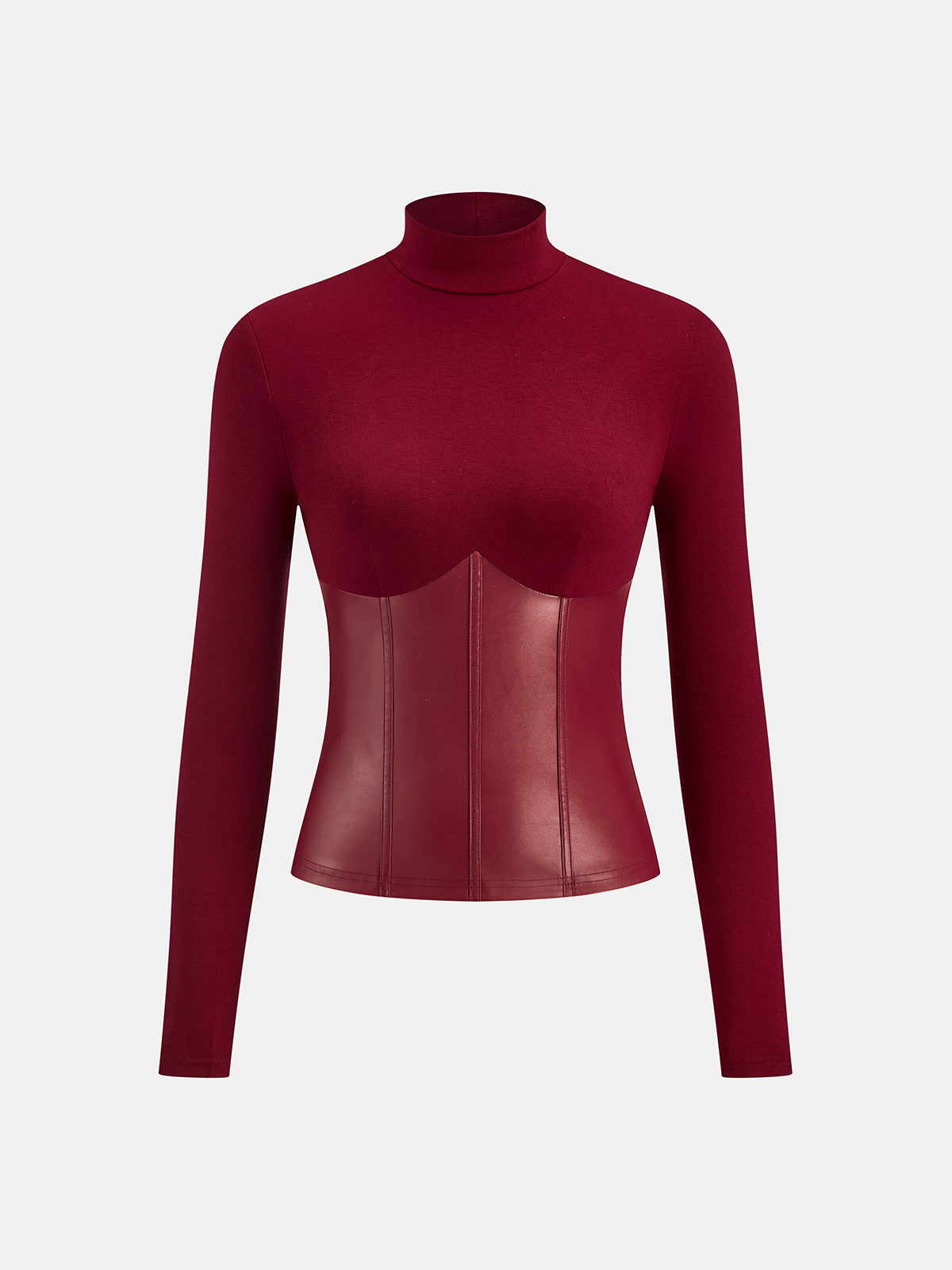 Top mit Mock Neck und Korsett-Einsätzen aus Kunstleder