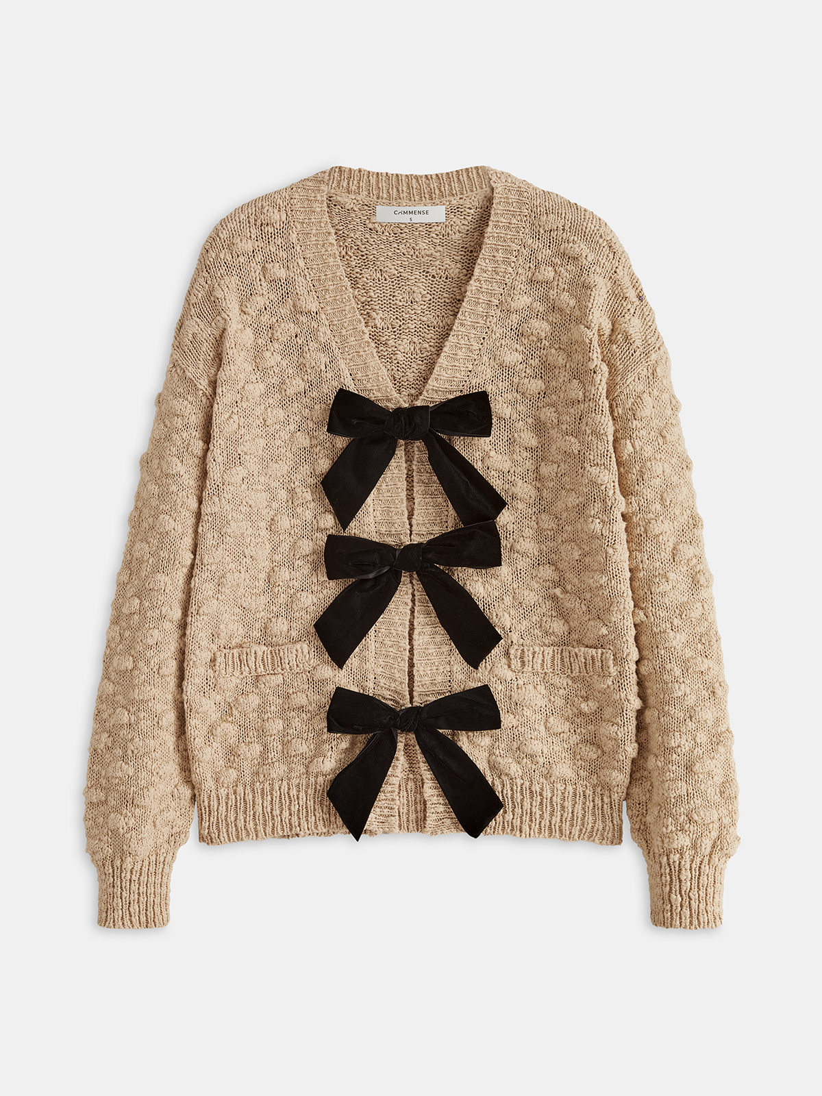 Bow Detail Textured Knit Cardigan