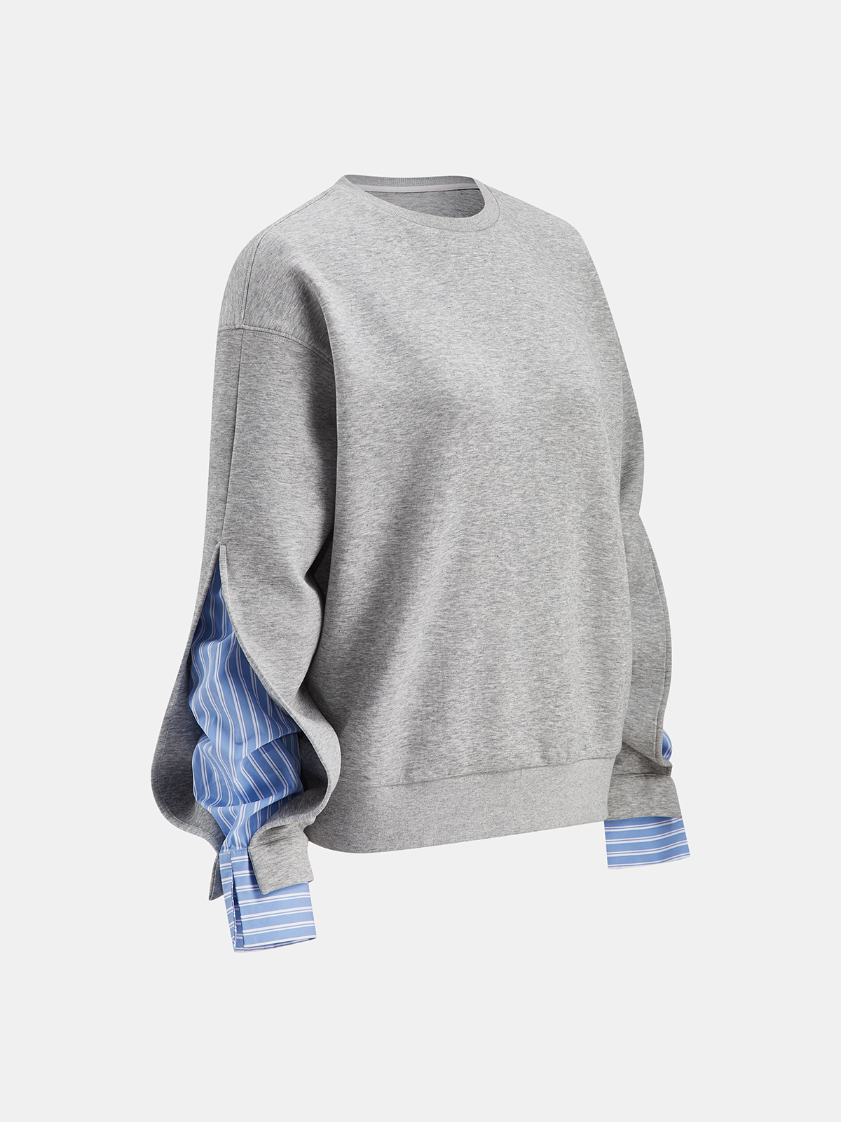 Striped Shirt Panel Crew Neck Sweatshirt