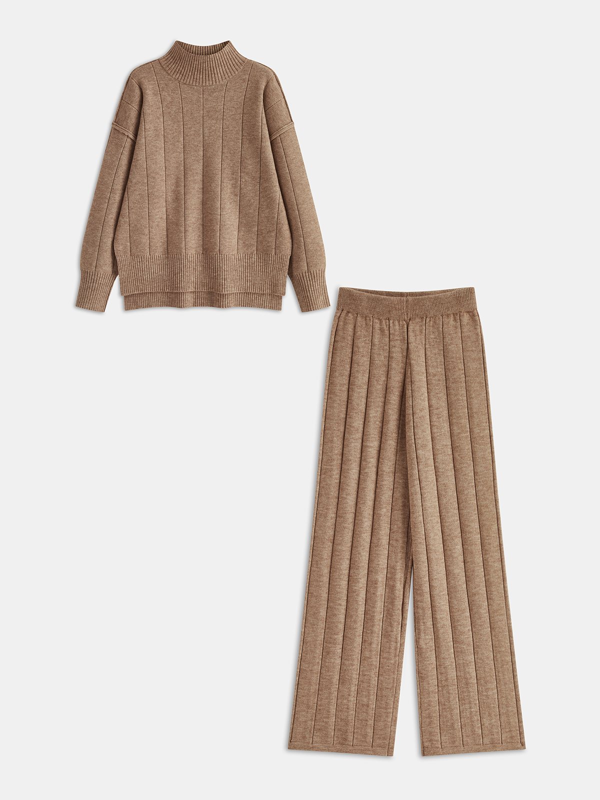 Ensemble pull à grosses côtes douces à coutures apparentes et pantalon ample