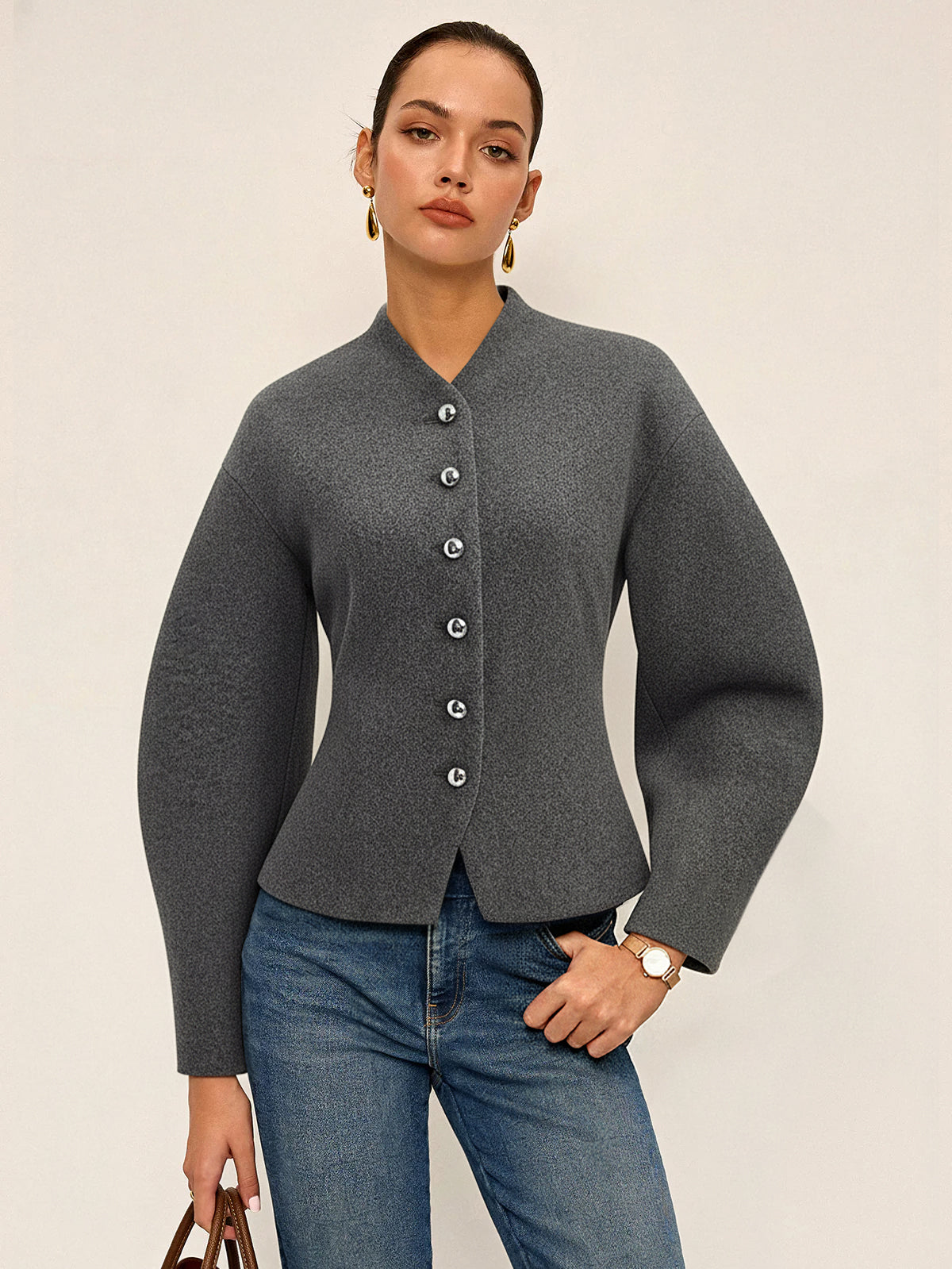 Tweedjacke mit geschwungenen Ärmeln