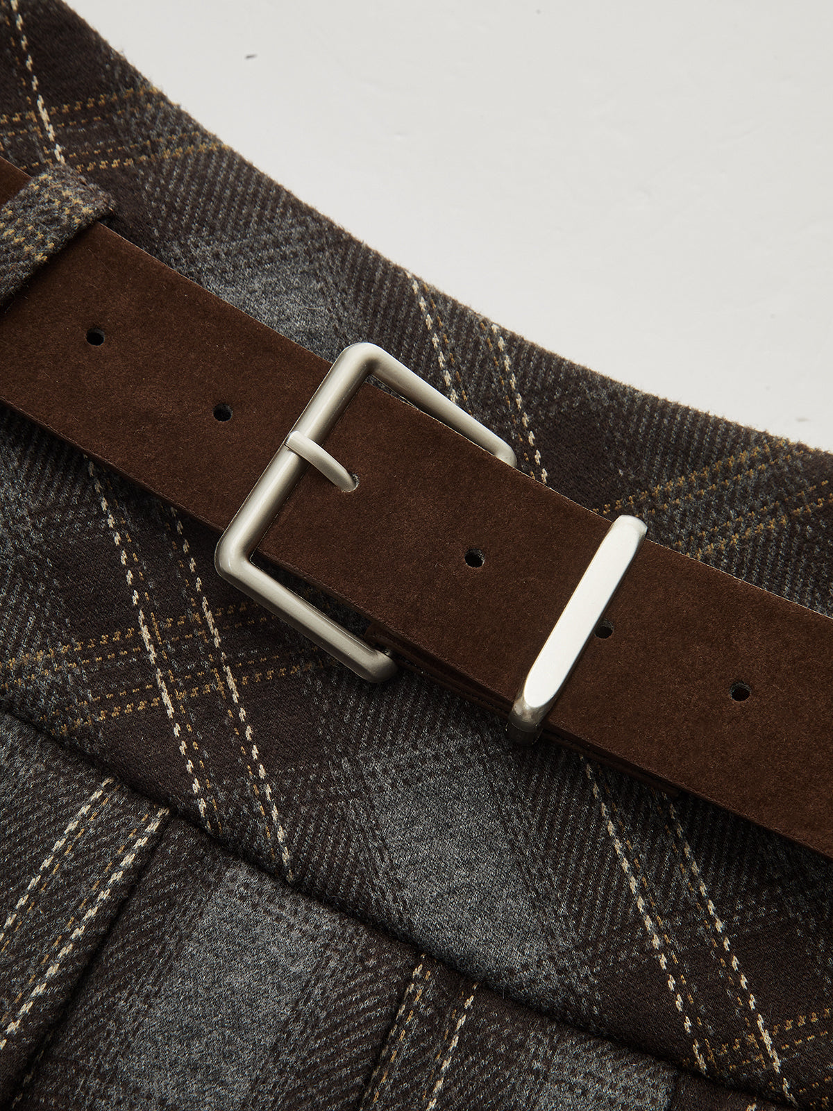 Belted Plaid Pleated Mini Skirt