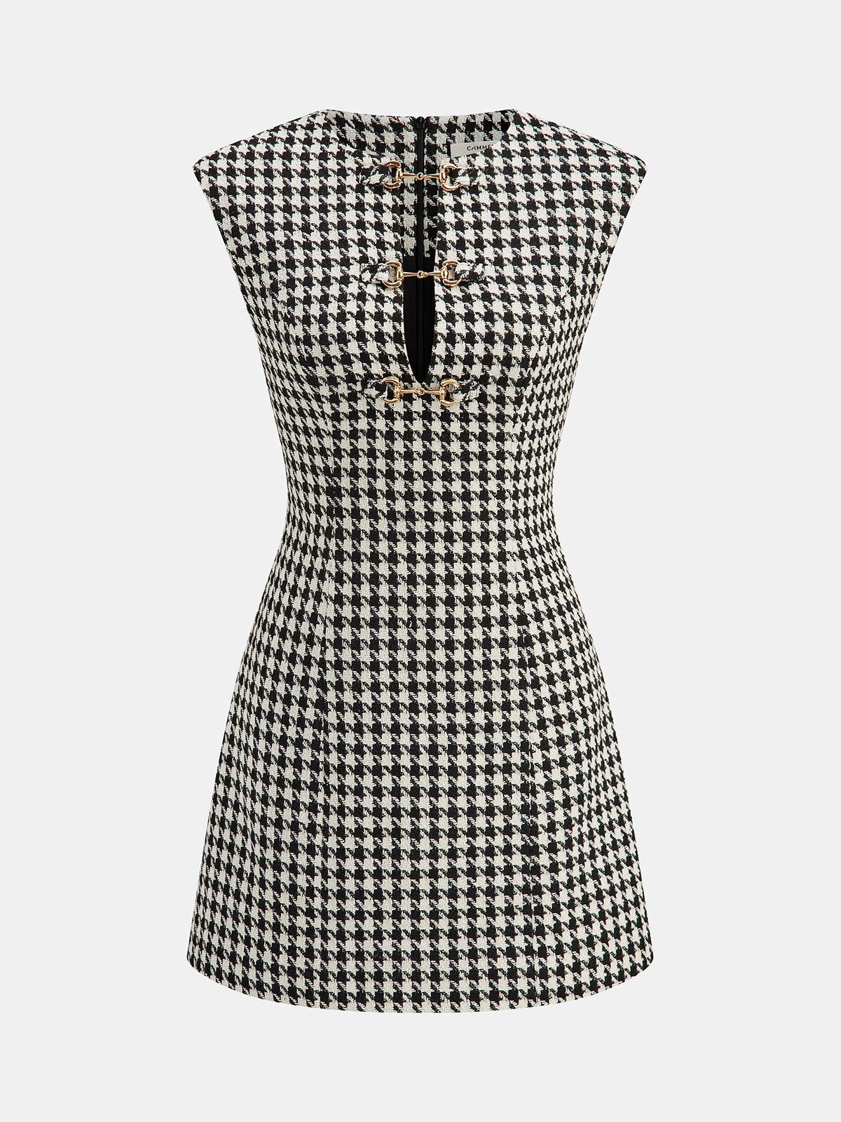Houndstooth Tweed Mini Dress with Horsebit Detail