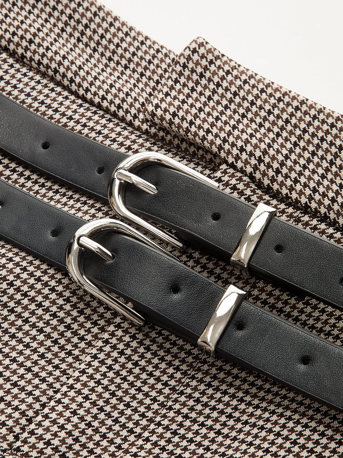 Mini-jupe pied-de-poule avec double ceinture