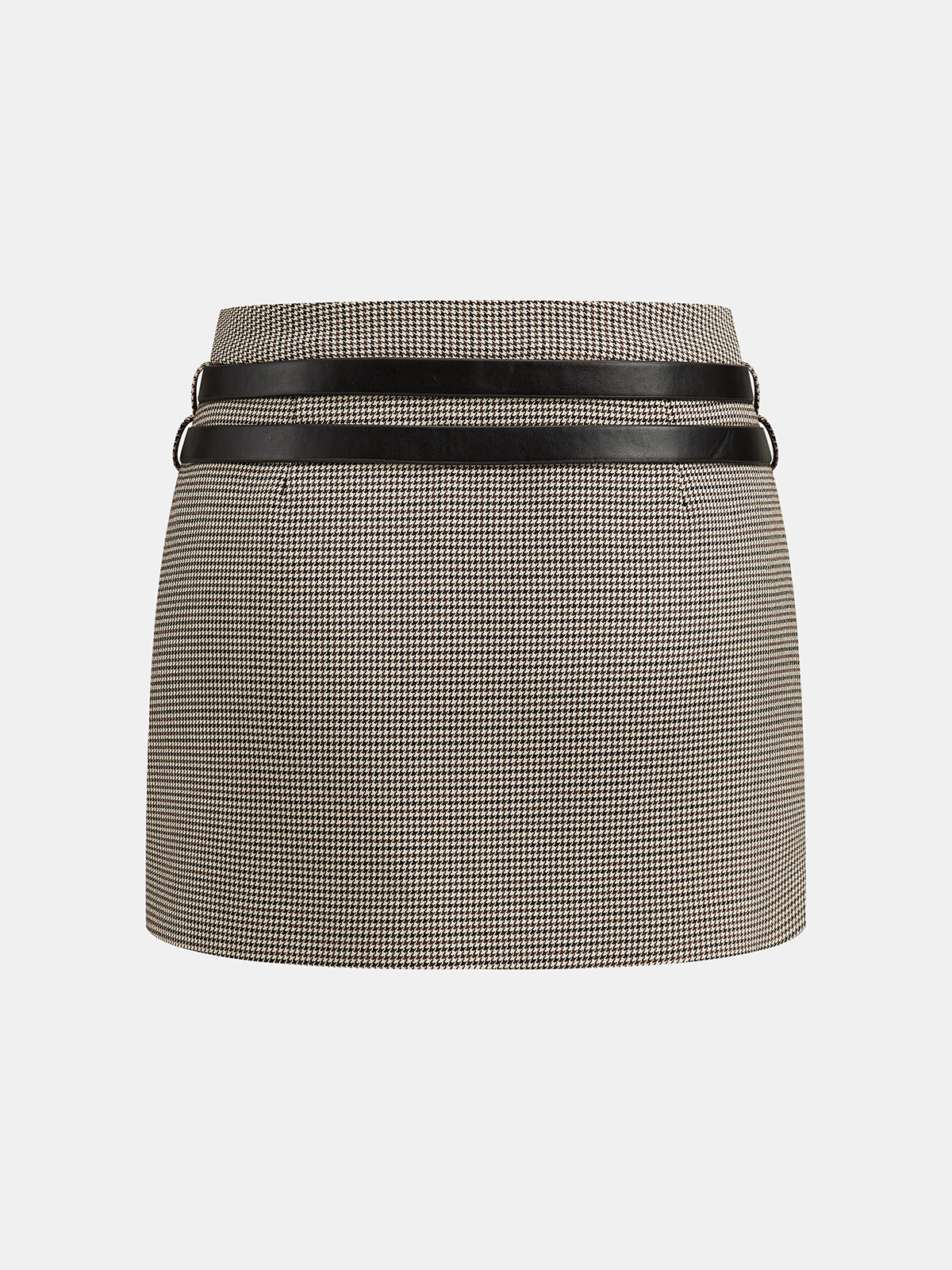 Mini-jupe pied-de-poule avec double ceinture
