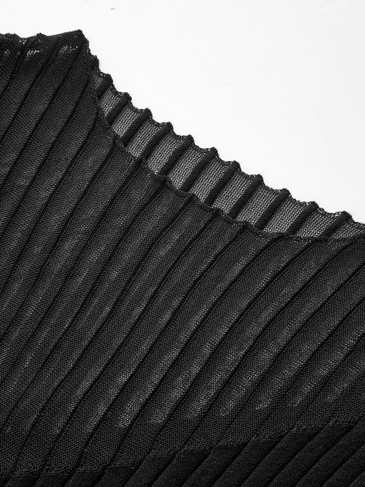 Asymmetrisches, transparentes Mesh-Einsatz-Rippstrick-Top