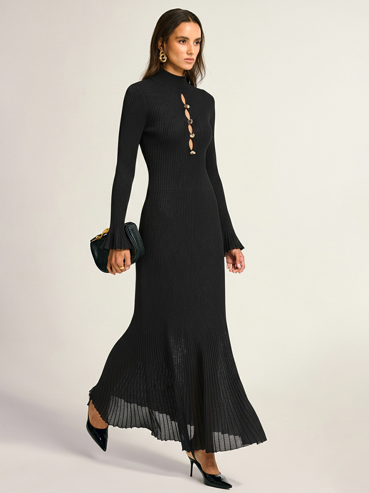 Maxikleid aus Rippstrick mit Metall-Cut-Out-Detail