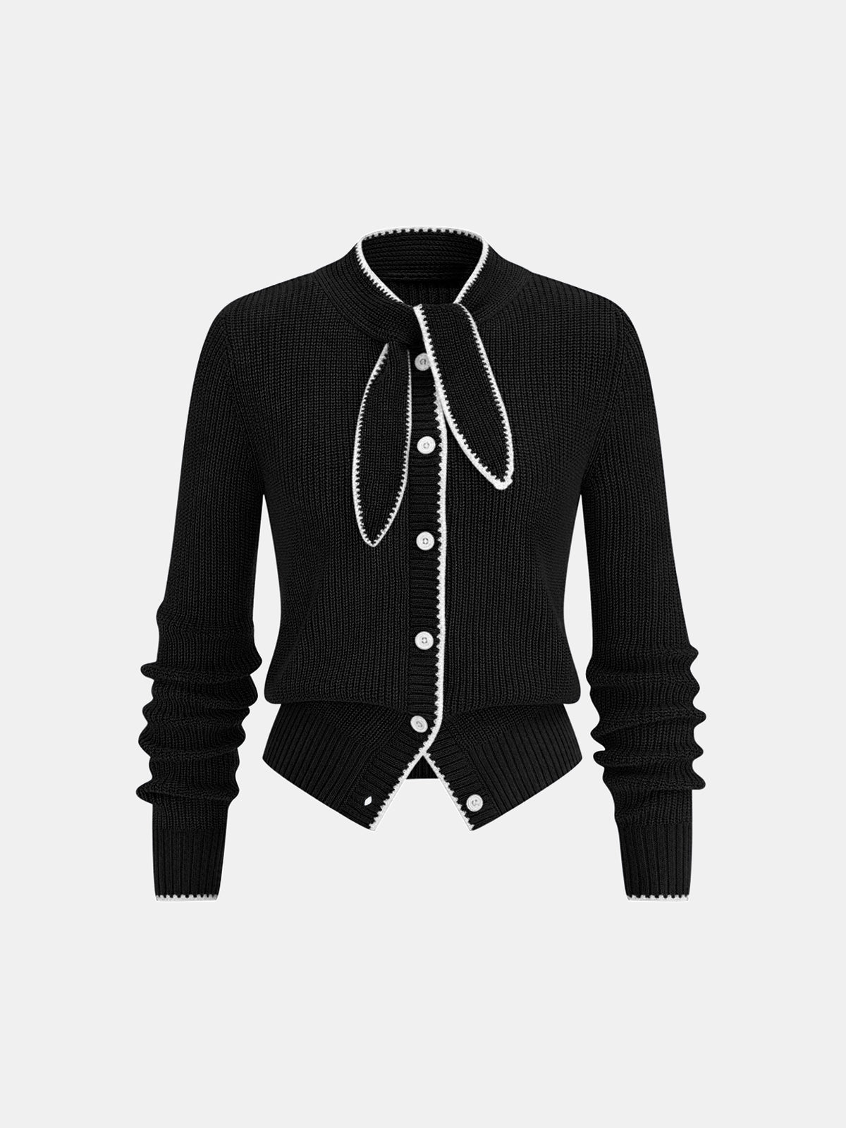 Cardigan en maille mélangée de laine avec cravate et bordure contrastée