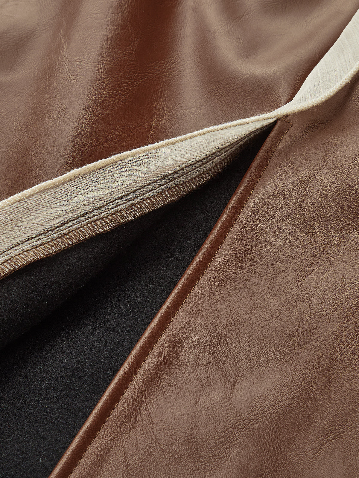 Contrast Piping Faux Leather Midi Skirt