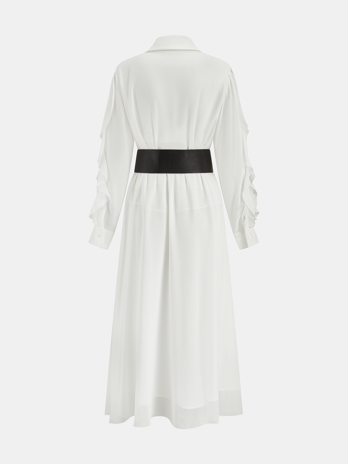 Ruffled Shirt and Midi Skirt Set with Belt