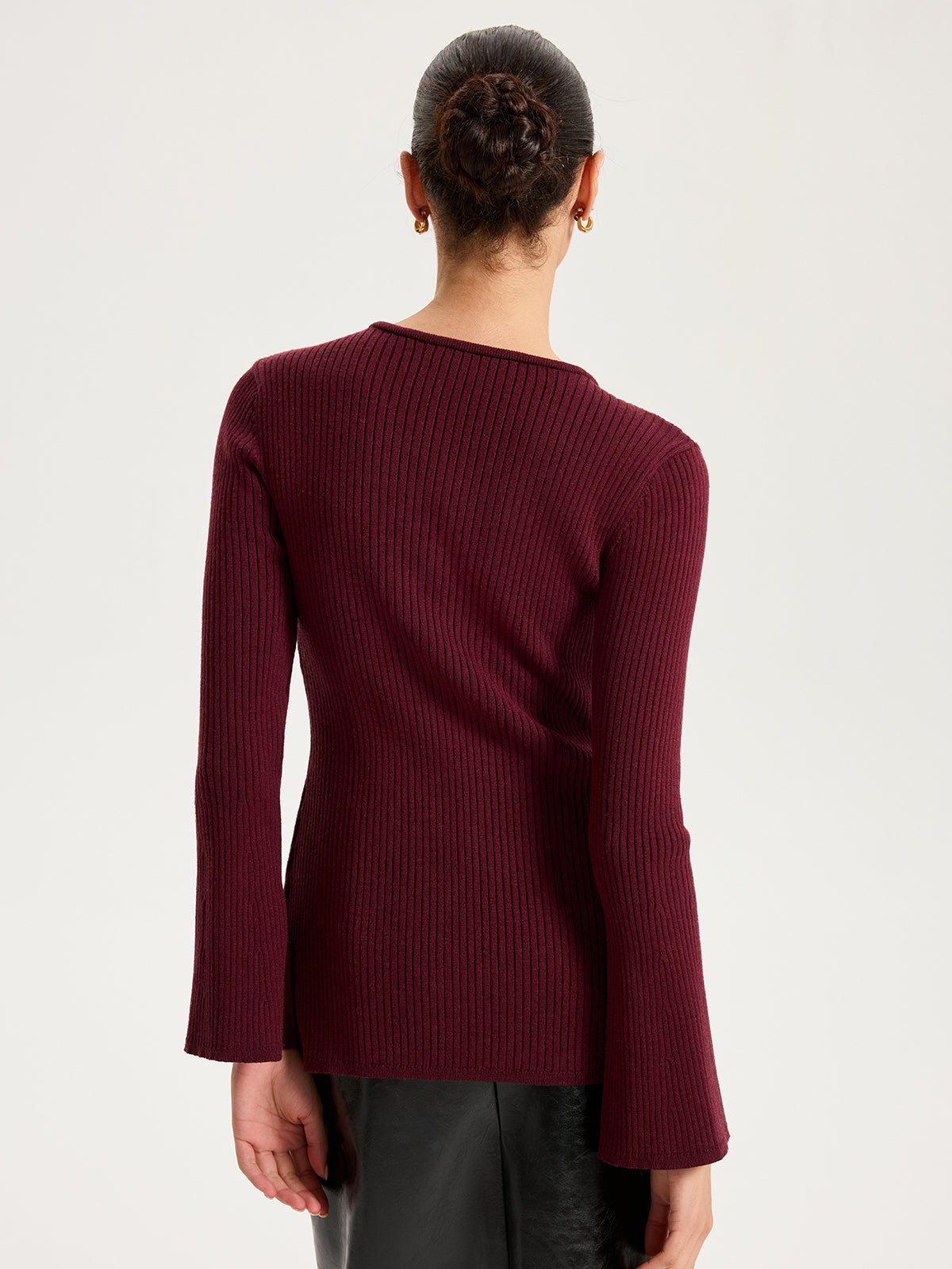Button-Front Ribbed Knit Top