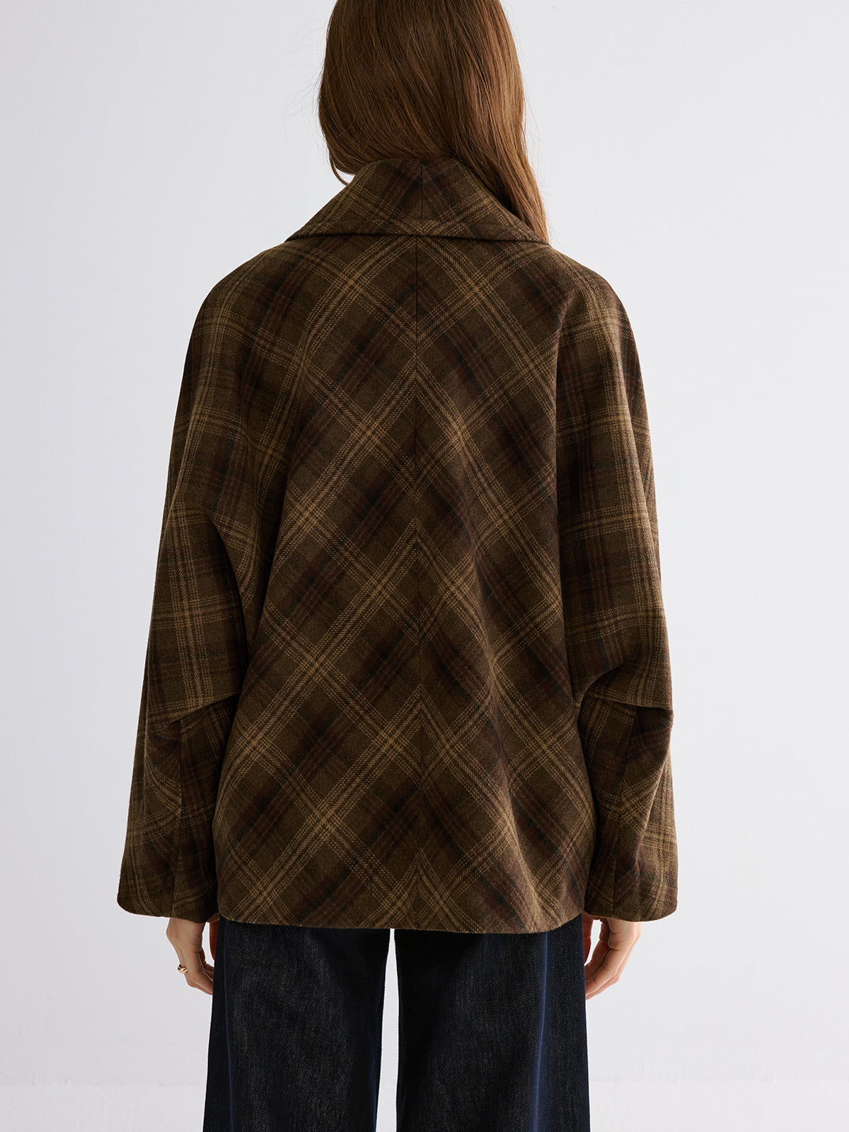 Wool-blend Gingham Loose Coat