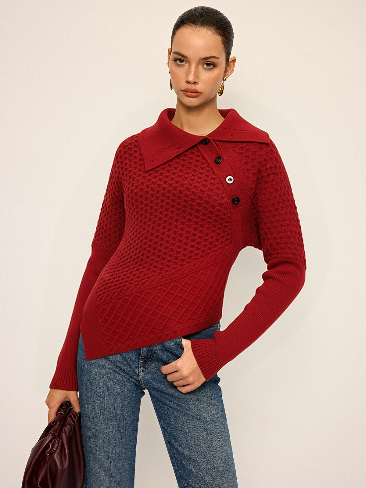 Polo en tricot texturé asymétrique