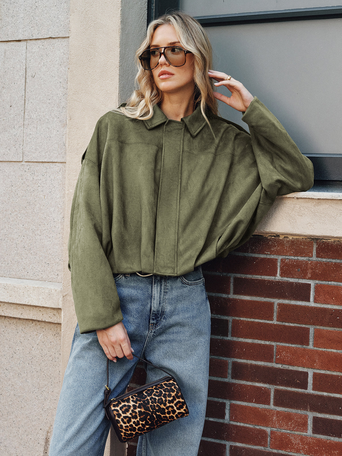 Jacke mit Reißverschluss, Kragen und Wildleder-Optik