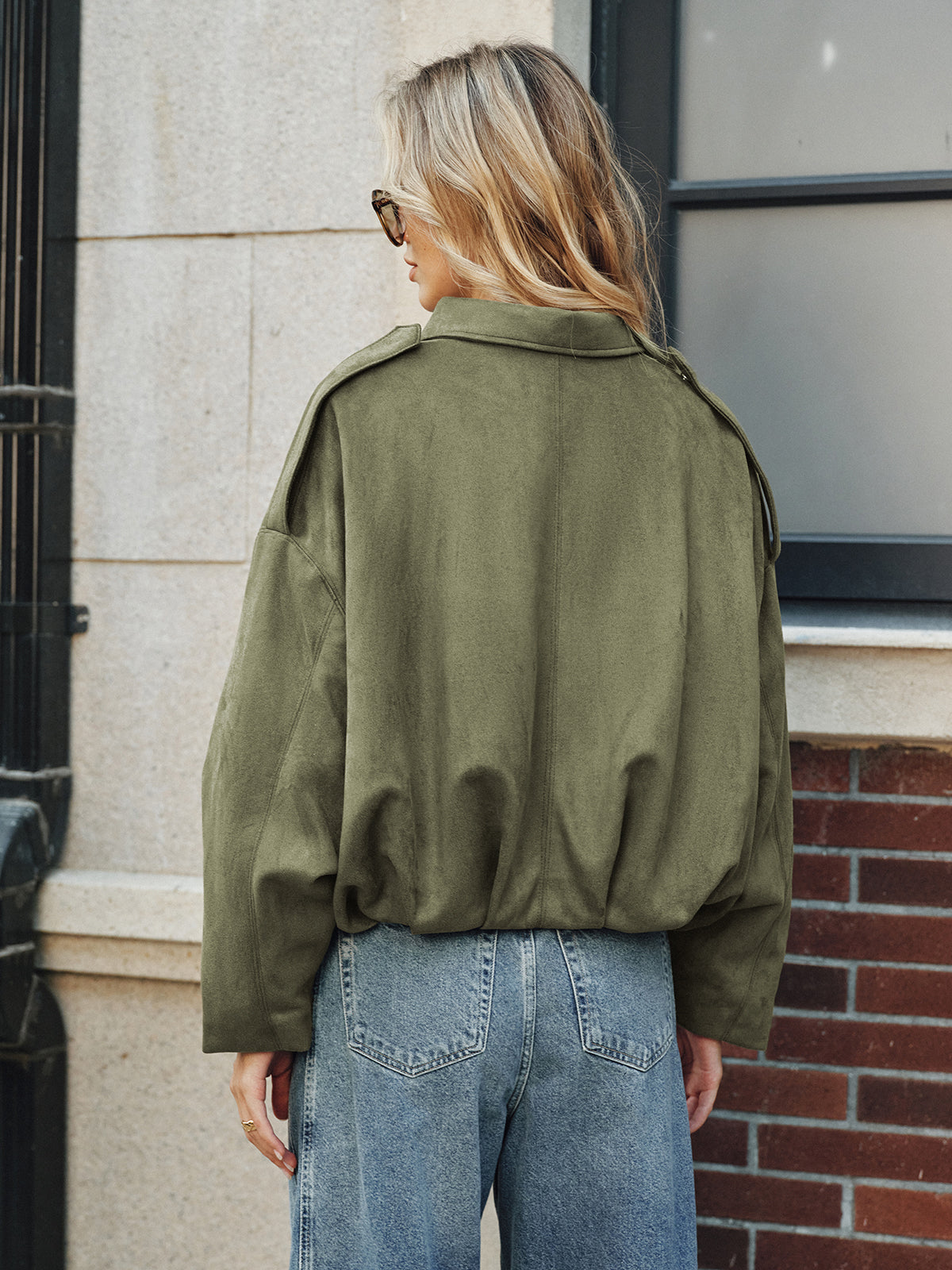 Jacke mit Reißverschluss, Kragen und Wildleder-Optik
