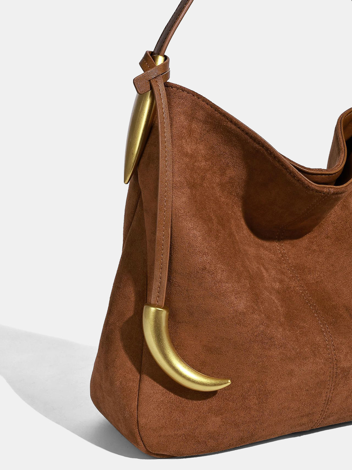 Metal Accent Faux Suede Hobo Bag