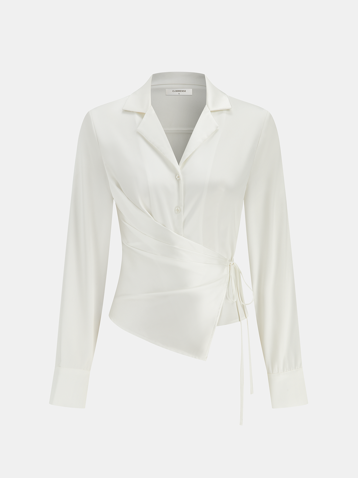 Lapel Collar Tie Satin Wrap Shirt