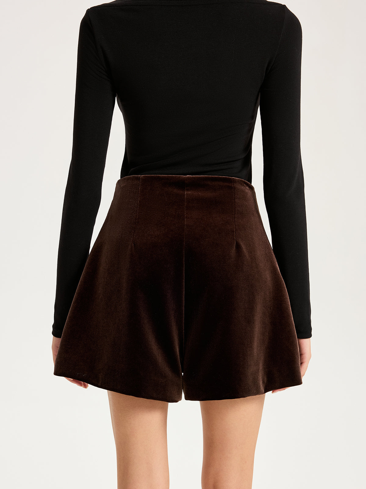 Velvet Mid-Waist Button-Front Shorts