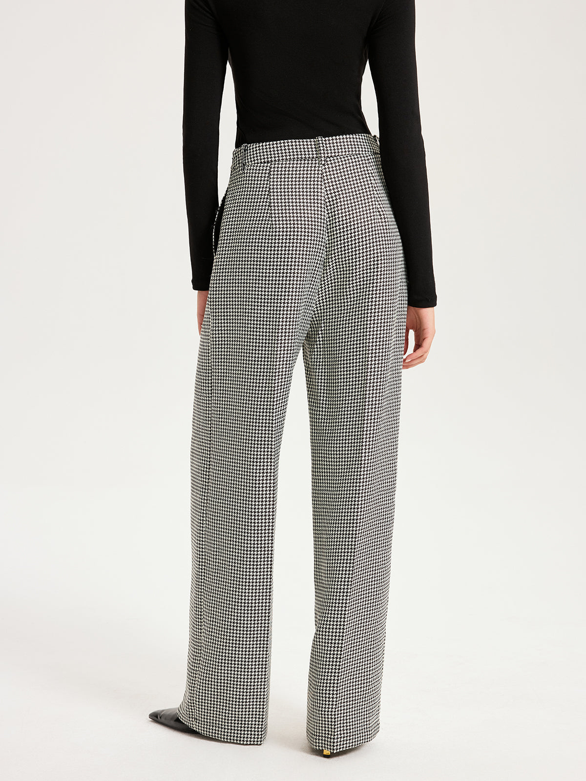 Houndstooth Embroidered Straight-Leg Pants