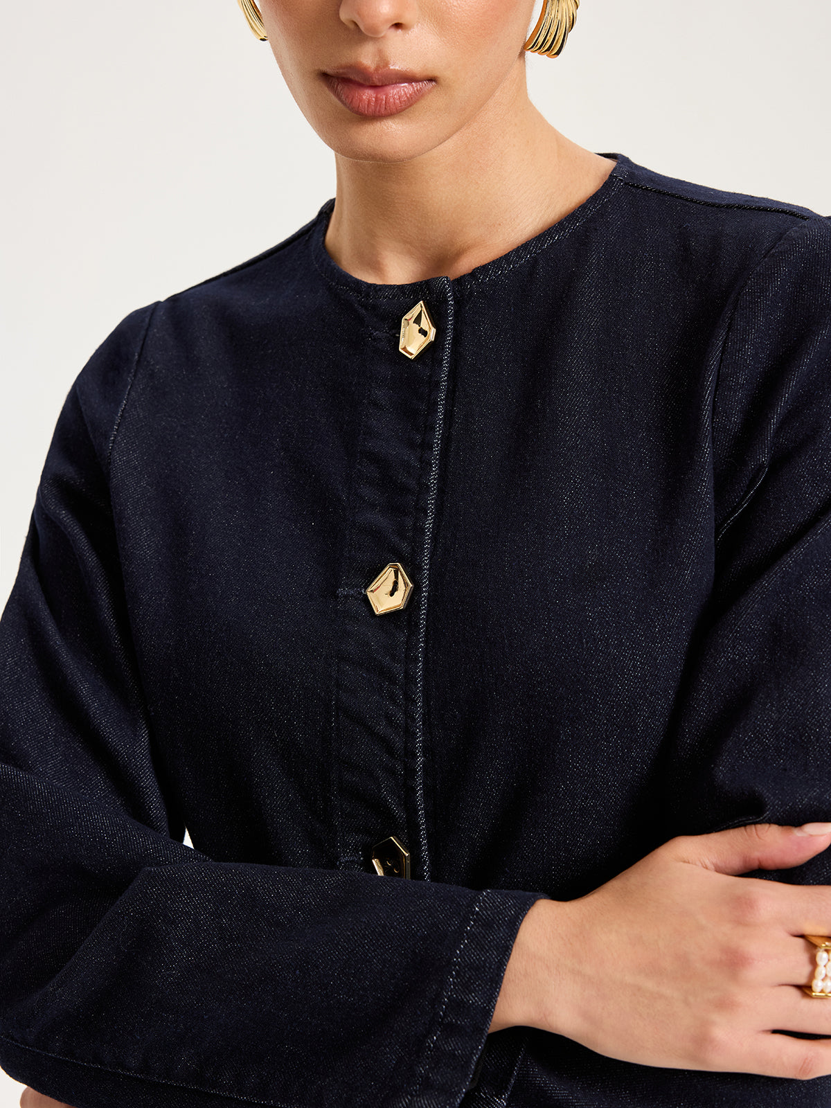 Veste en jean à boutons métalliques
