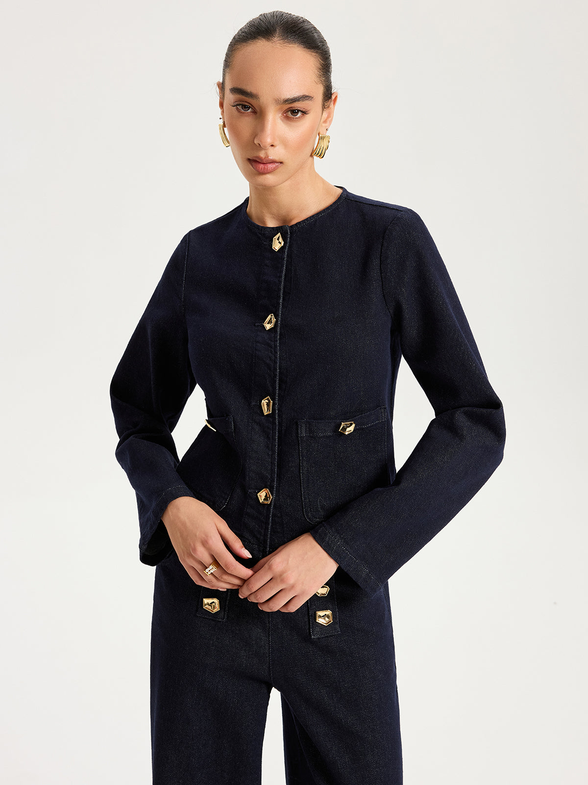 Veste en jean à boutons métalliques