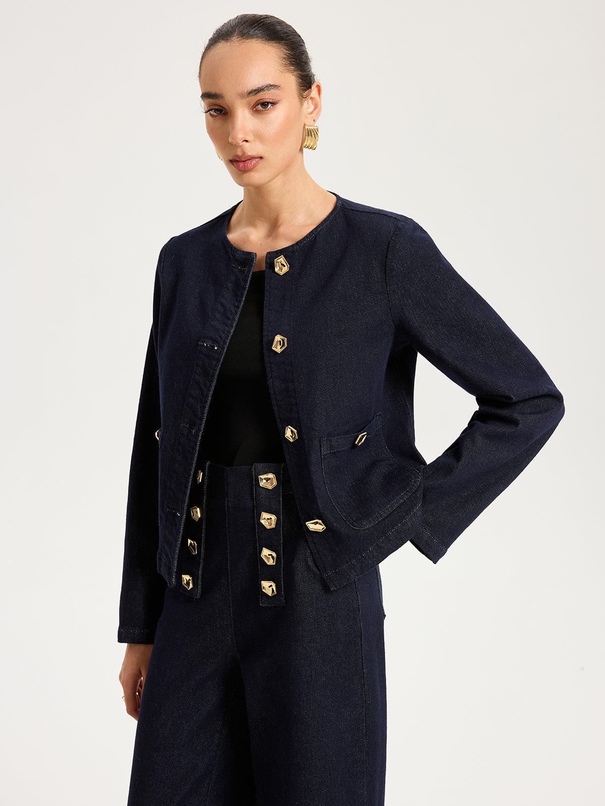 Veste en jean à boutons métalliques