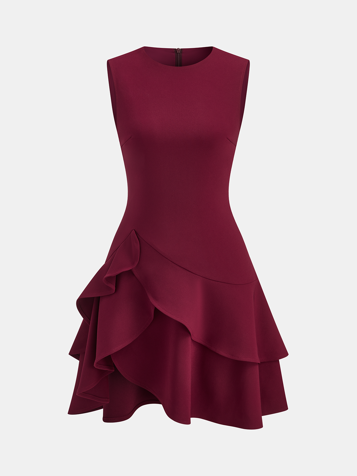 Ärmelloses Minikleid mit asymmetrischem Rüschensaum