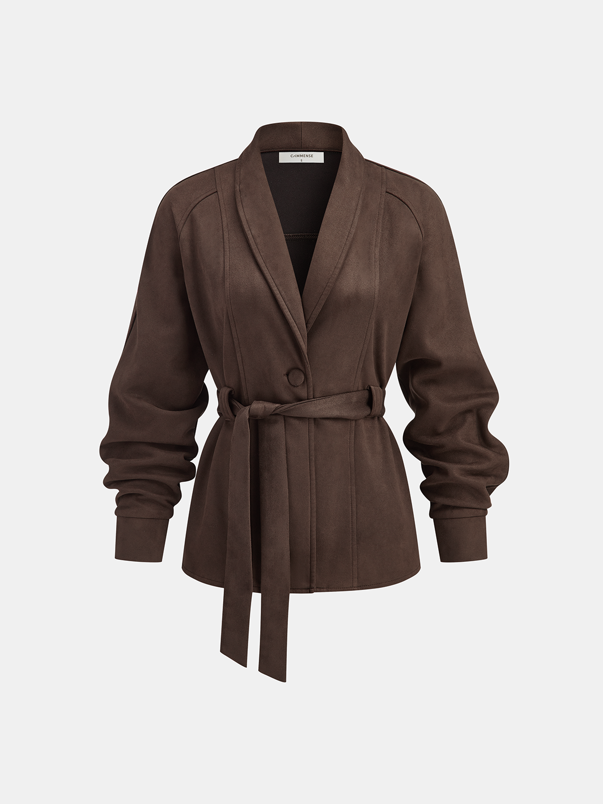 Suede Effect Belted Shawl Collar Jacket
