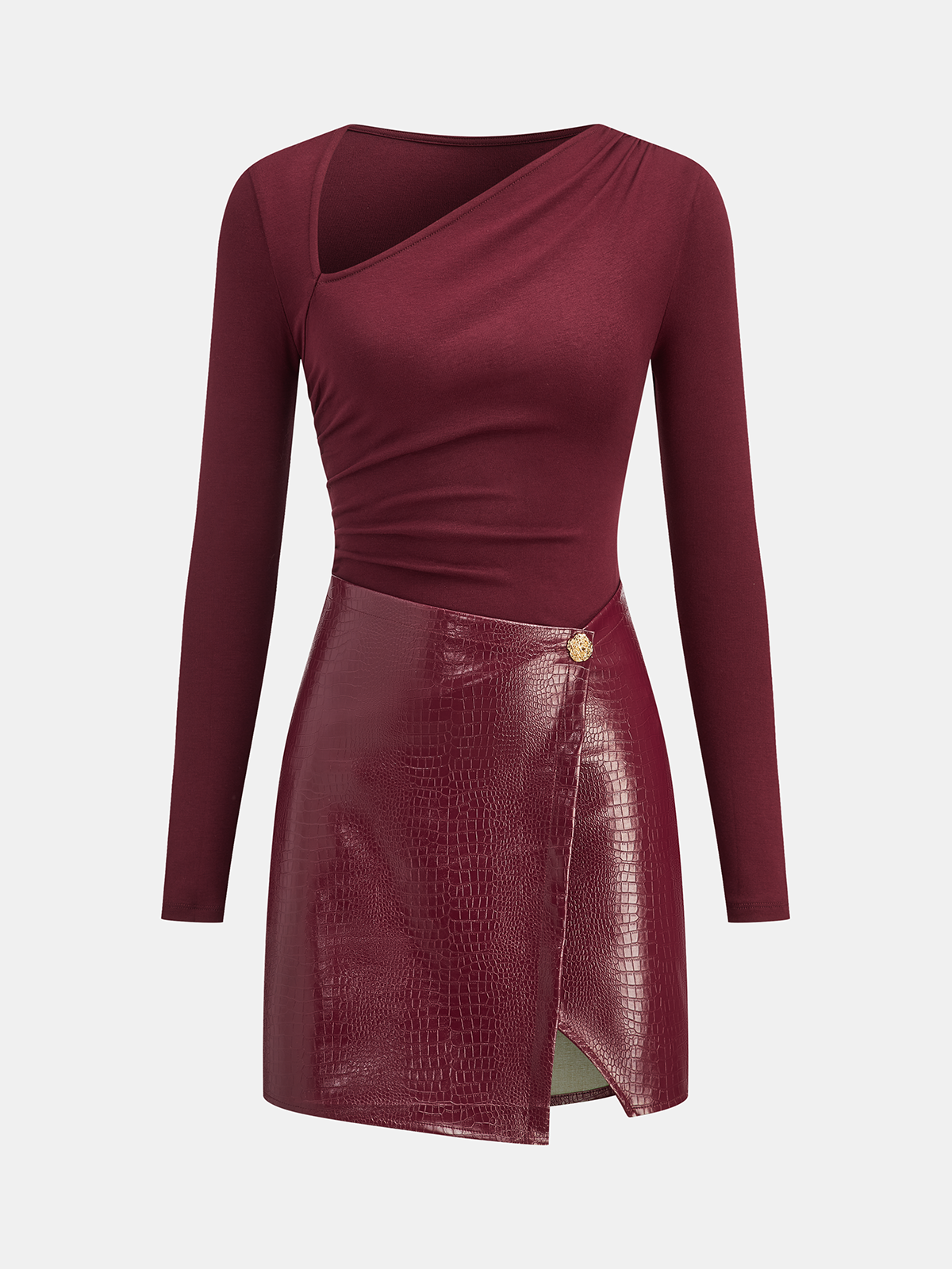 Mini-Strickkleid mit Kunstleder-Einsätzen