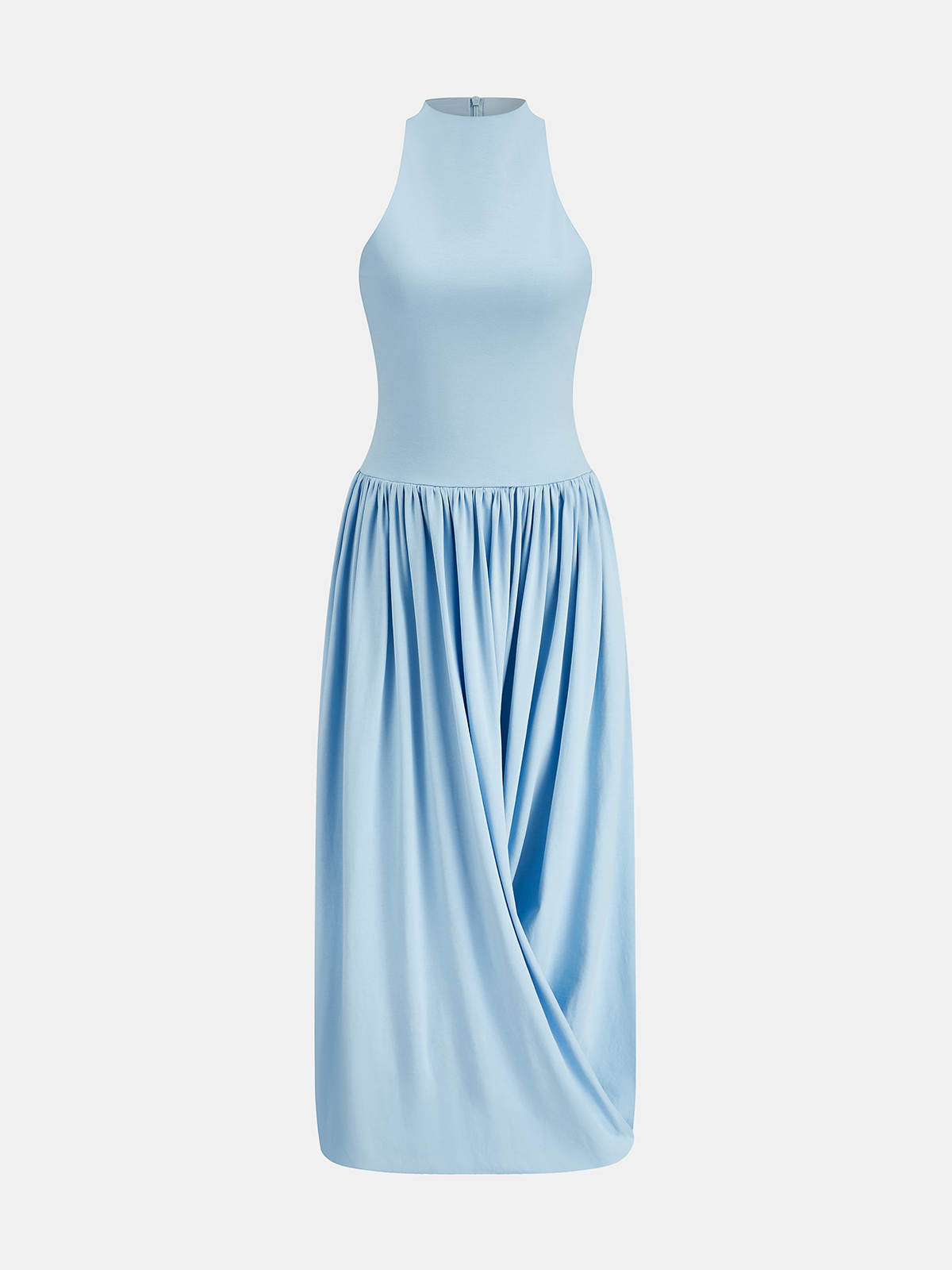 Robe longue ajustée sans manches drapée