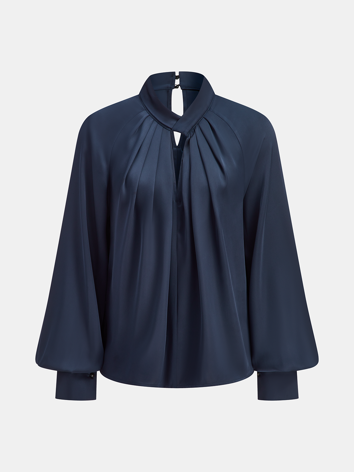Satinbluse mit Schlüsselloch-Ausschnitt und Bischofsärmeln