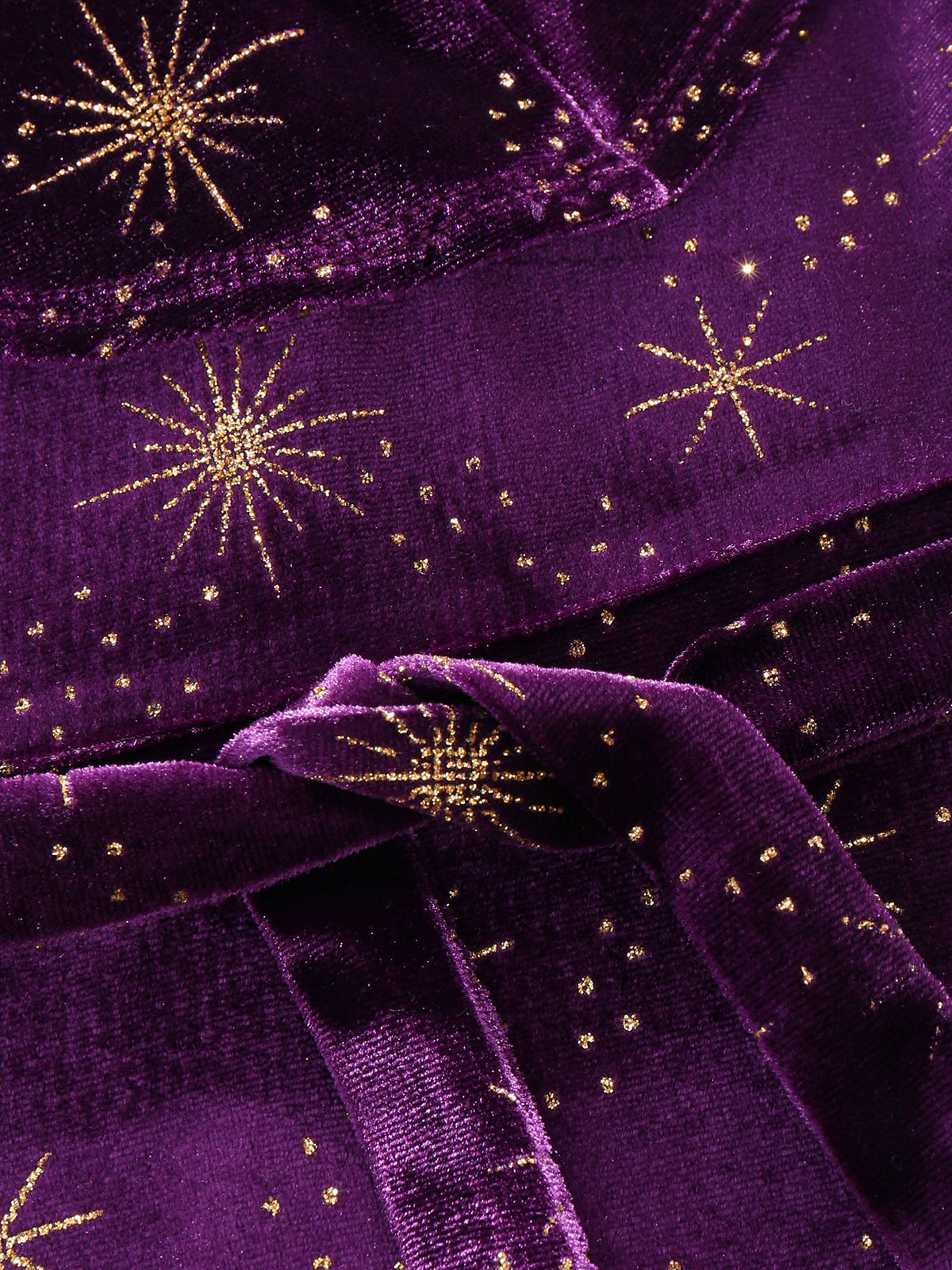 Ruffled V-Neck Star Print Velvet Midi Dress