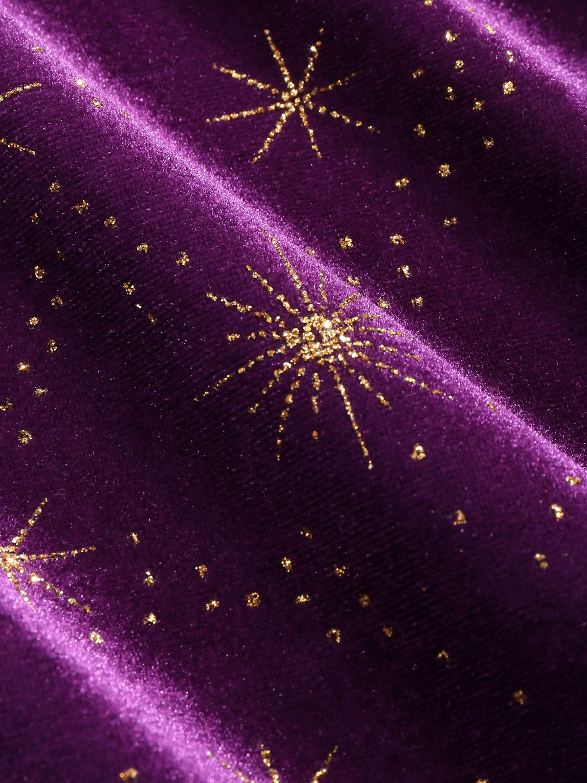 Gerüschtes V-Ausschnitt Samtkleid mit Sternenprint