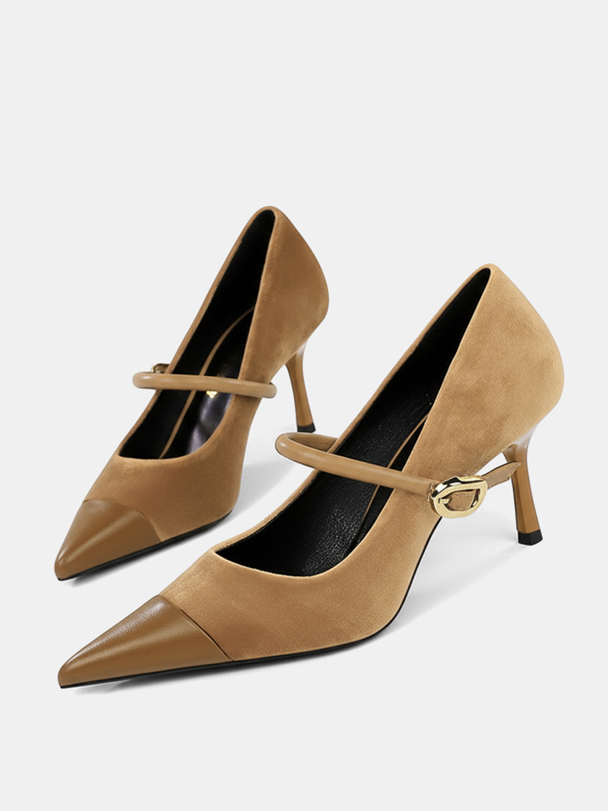 Faux Suede Pointed-Toe Mary Jane Pumps
