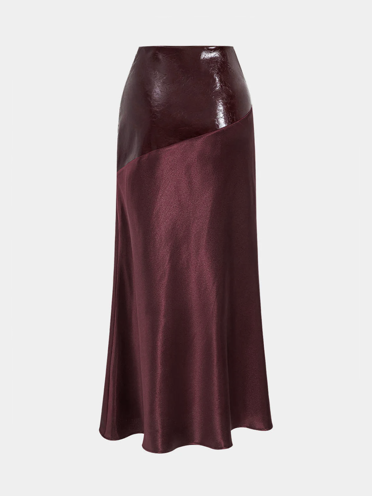 Maxirock aus Satin mit asymmetrischem Einsatz aus Kunstleder