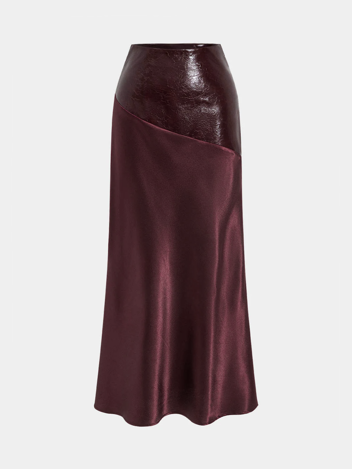 Maxirock aus Satin mit asymmetrischem Einsatz aus Kunstleder