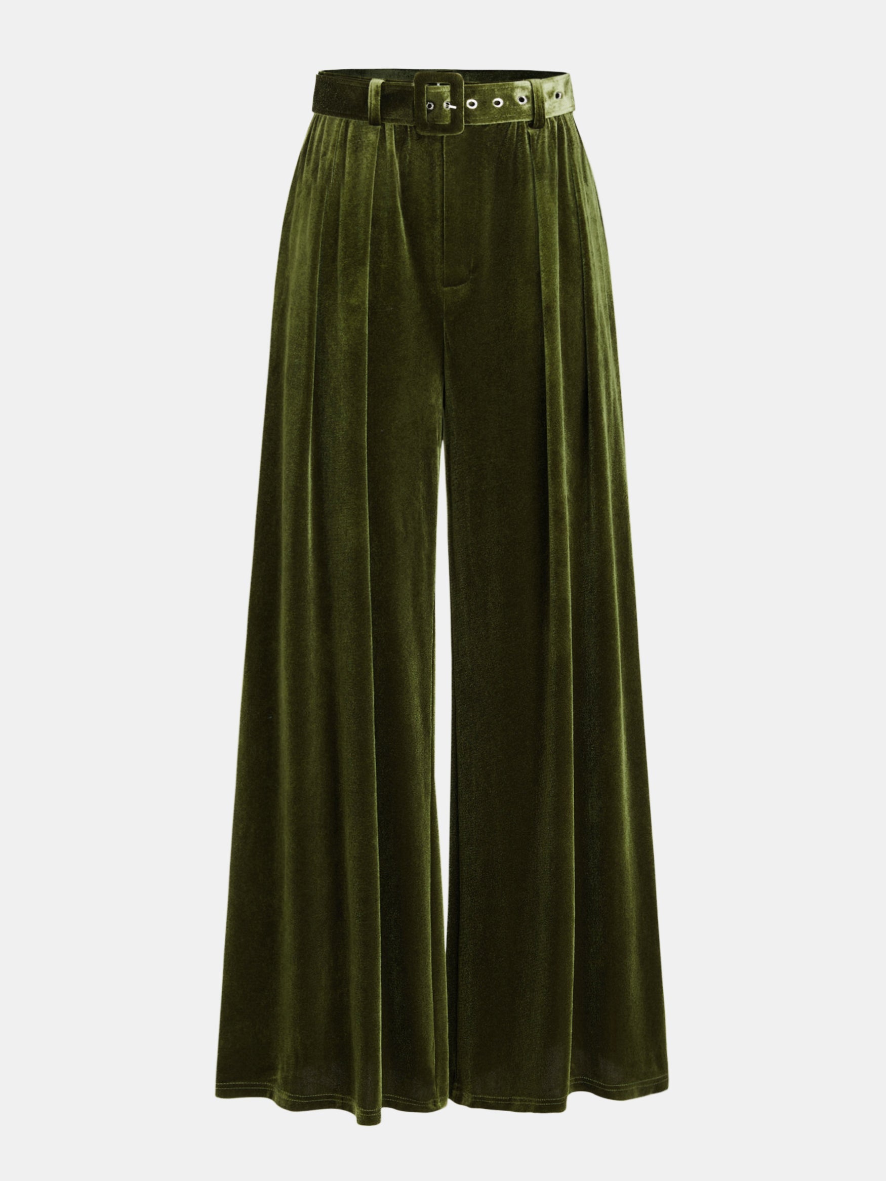 Gürtelhose mit Falten aus Samt und weitem Bein