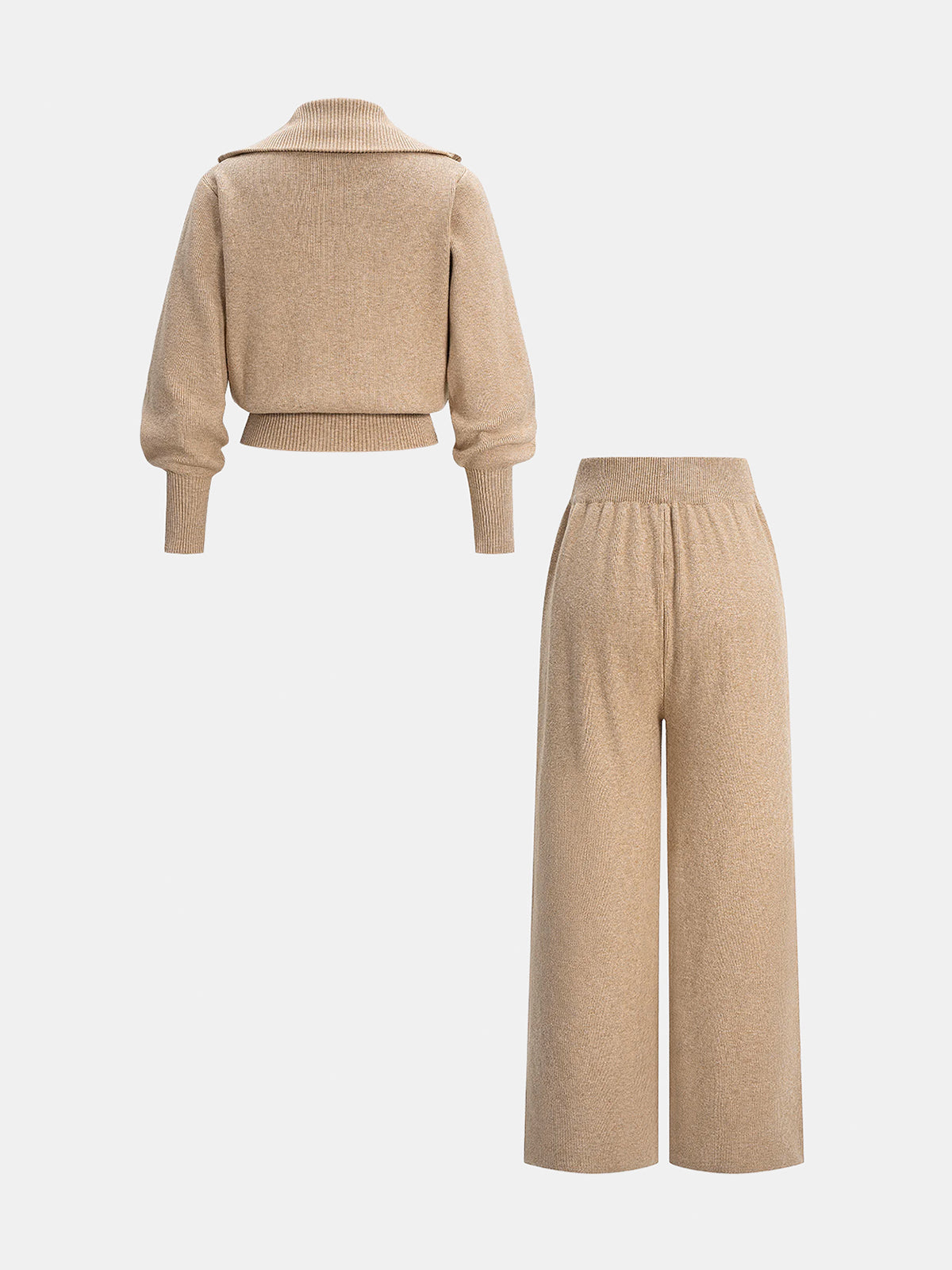 Knitted Zip-Up Jacket and Wide-Leg Pants Set