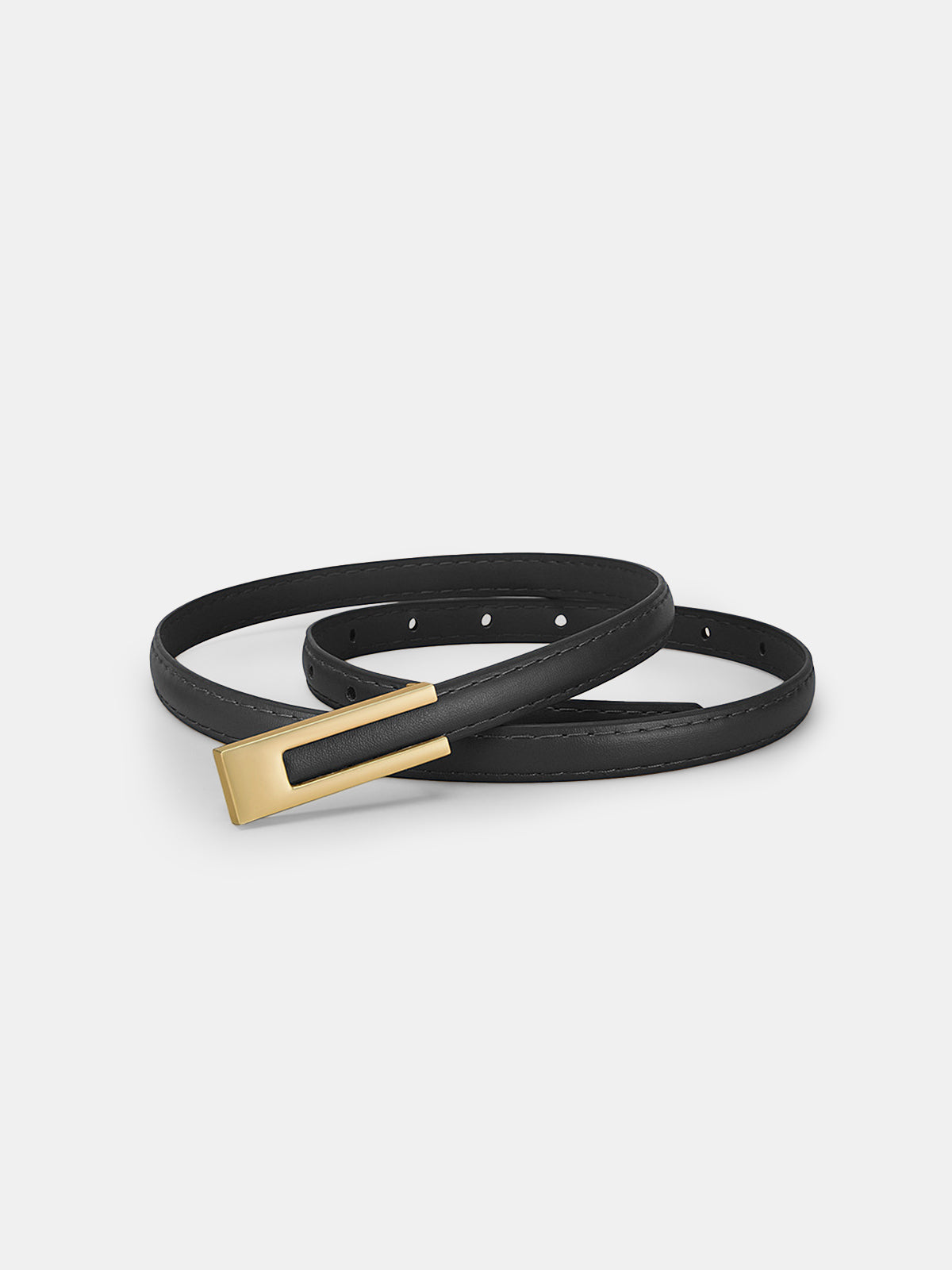 Ceinture fine en cuir PU avec boucle géométrique dorée