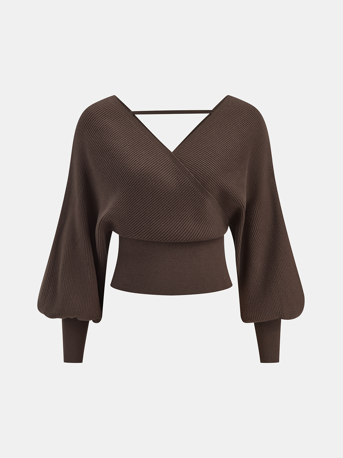 Puff Sleeve Backless Rib-Knit Sweater