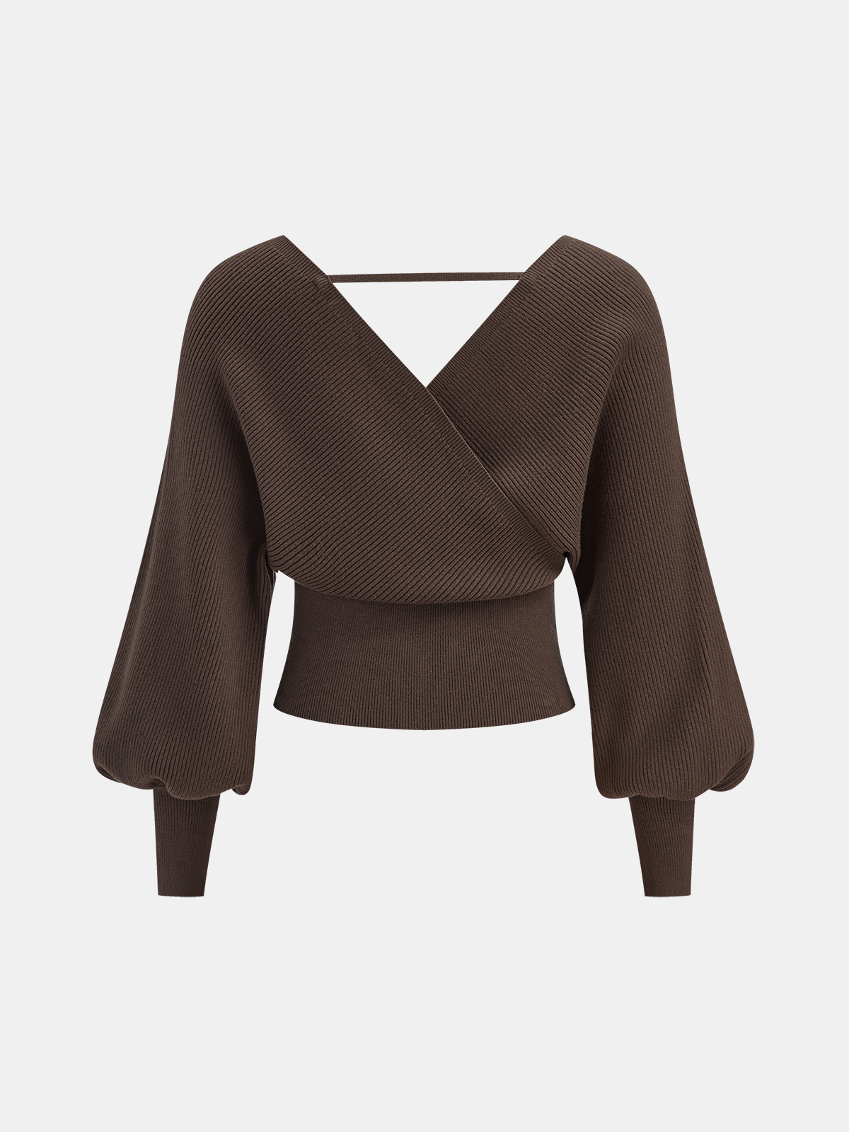 Puff Sleeve Backless Rib-Knit Sweater