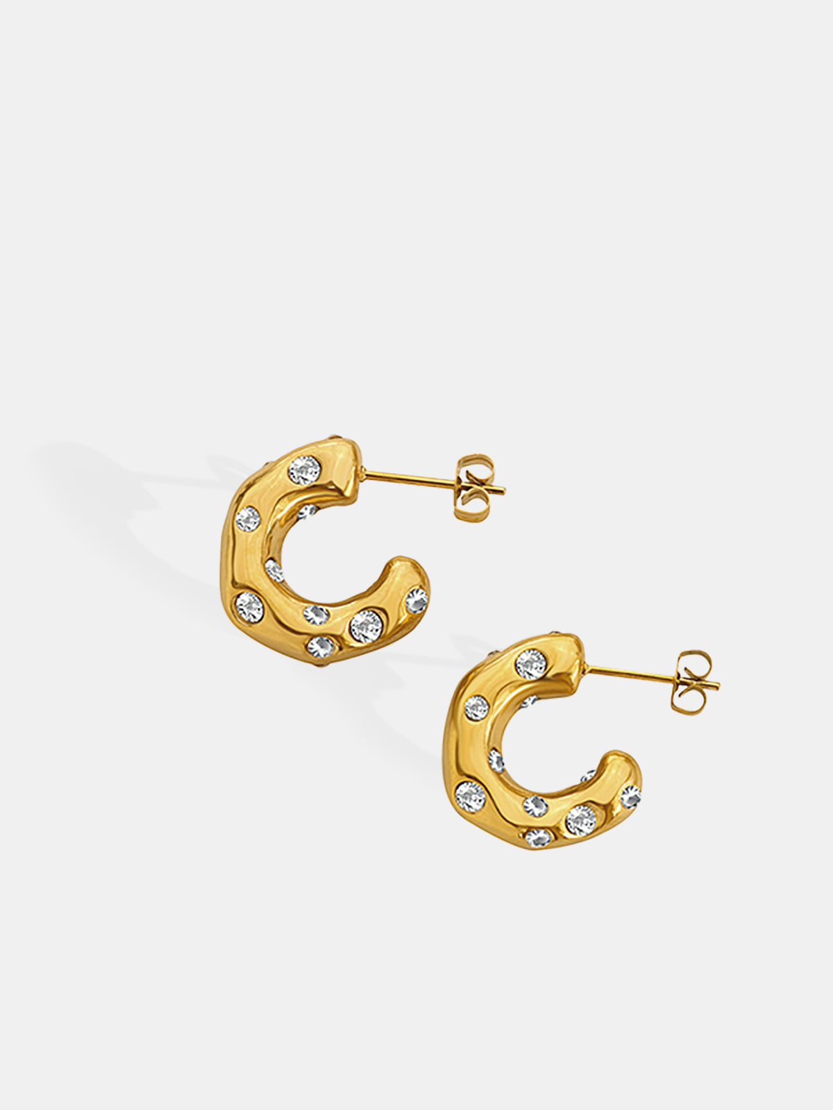 Irregular Hoop Earrings with Crystal Embellishments