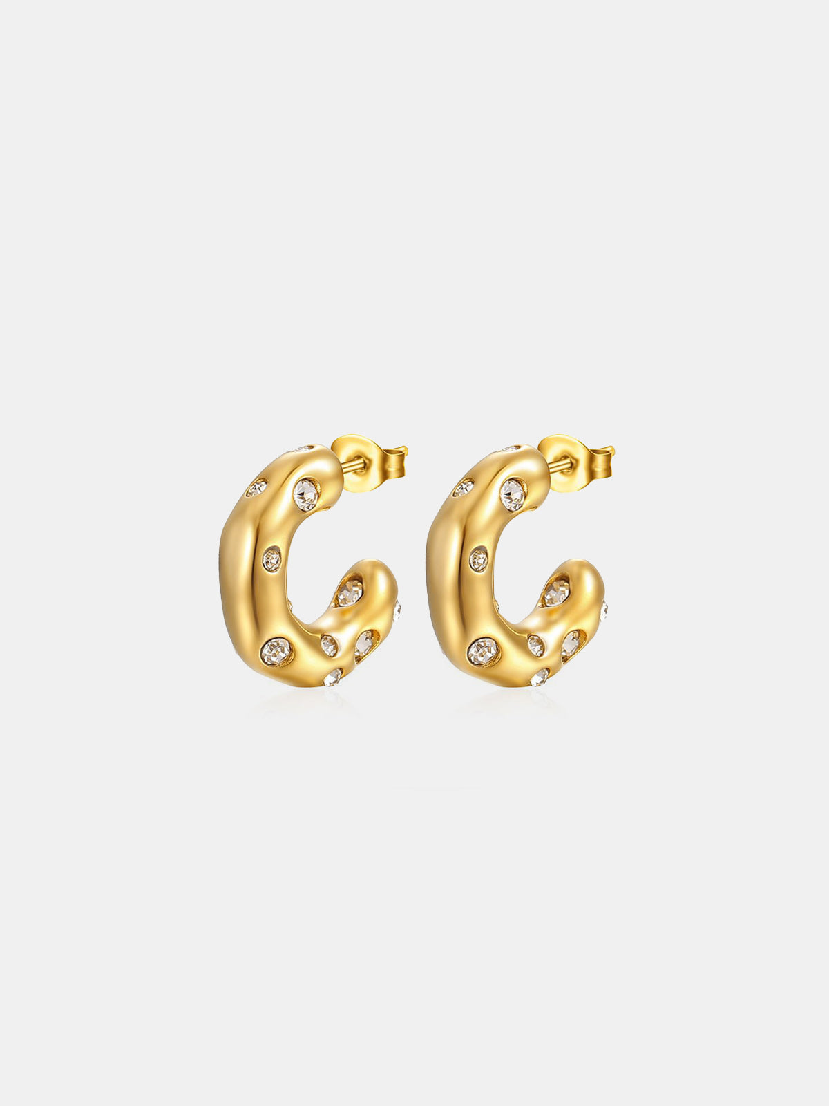 Irregular Hoop Earrings with Crystal Embellishments