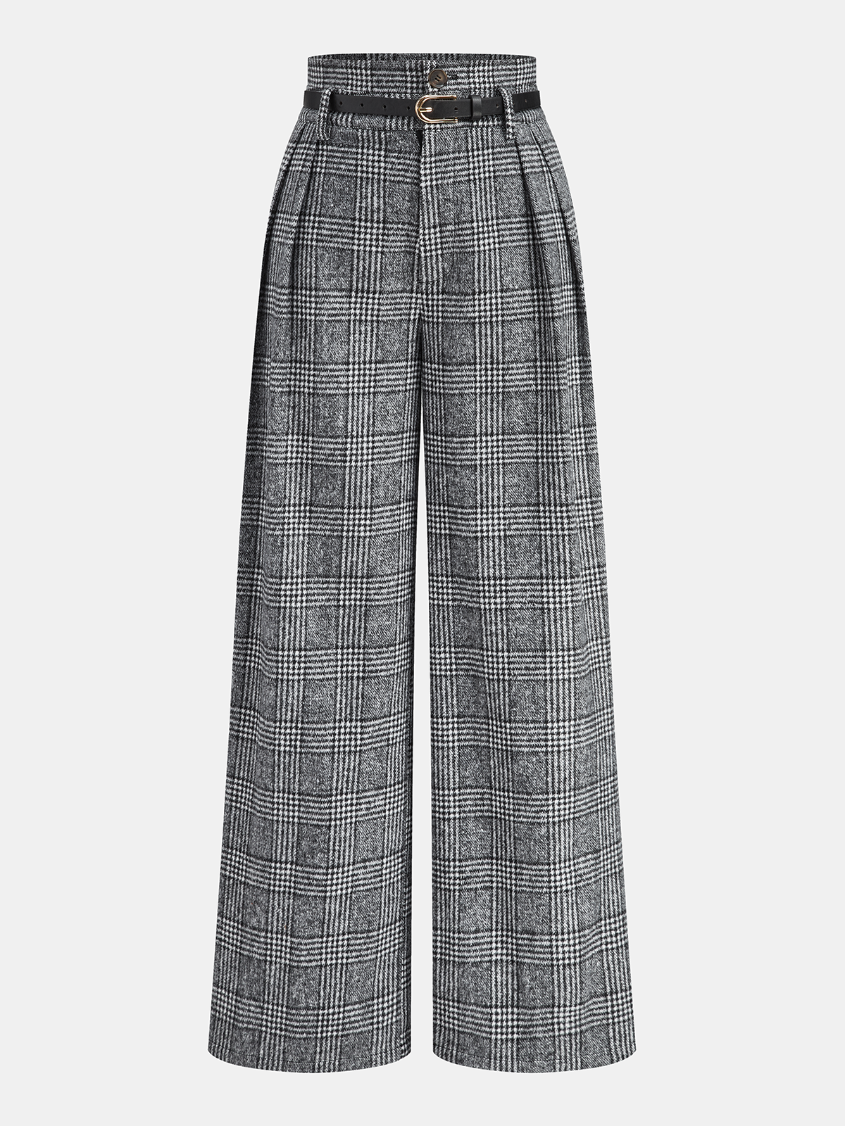Pantalon écossais taille haute ceinturé
