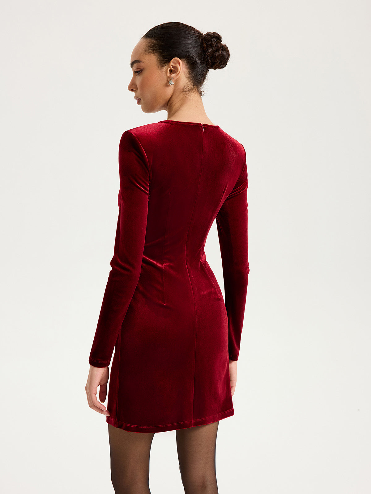 Chain Detail Cut-Out Velvet Mini Dress
